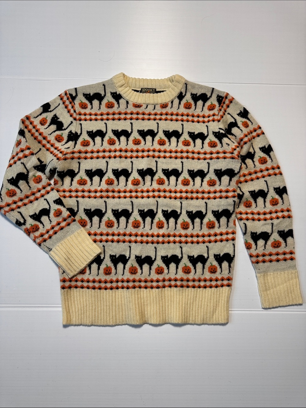 KIEL JAMES PATRICK The Scaredy Cat Spooky Season Crewneck Sweater Pumpkins S